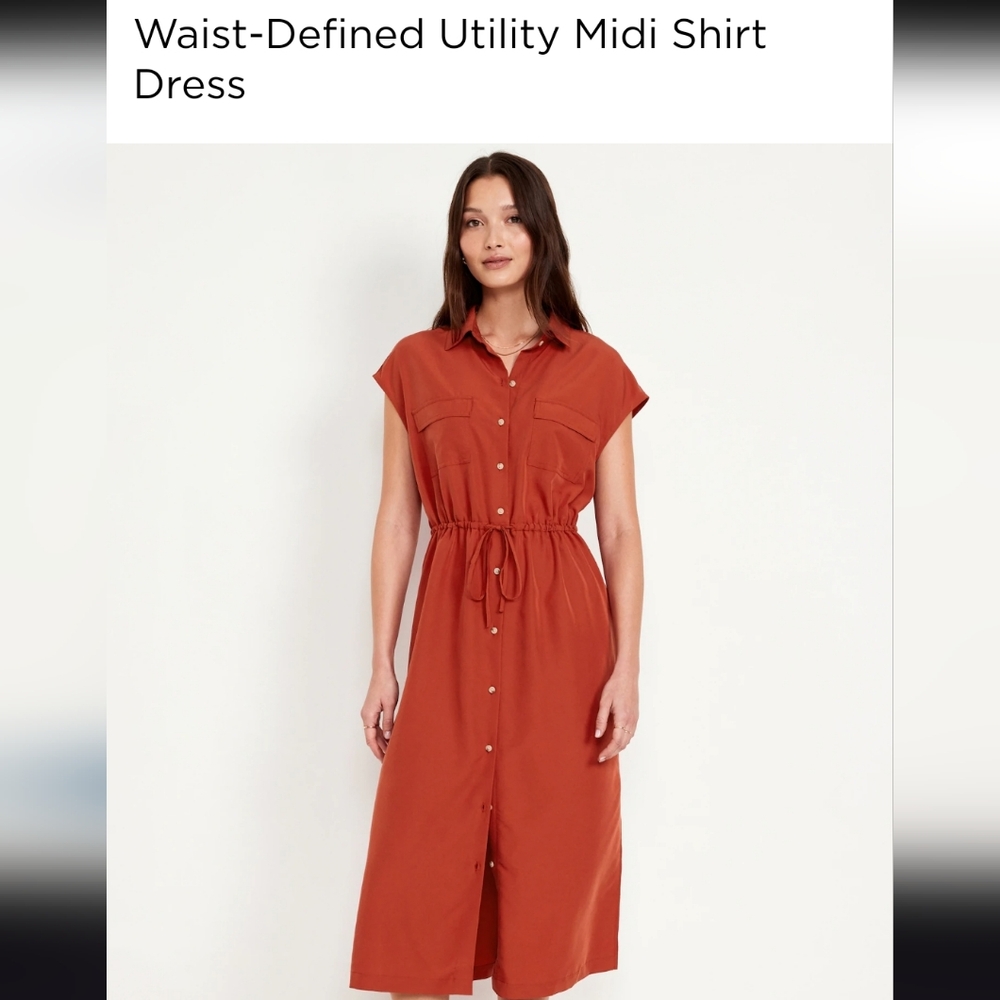 NWT Old Navy Waist-Defined Utility Shirt Dress Rust/amber color